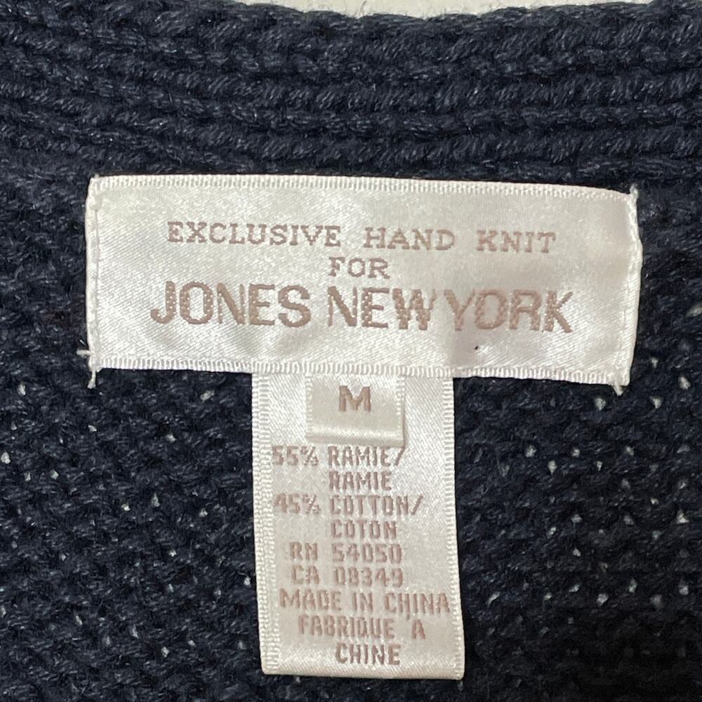 Jones New York Exclusive Hand knit 90s Floral Cotton Blend Cardigan M - Picture 2 of 9